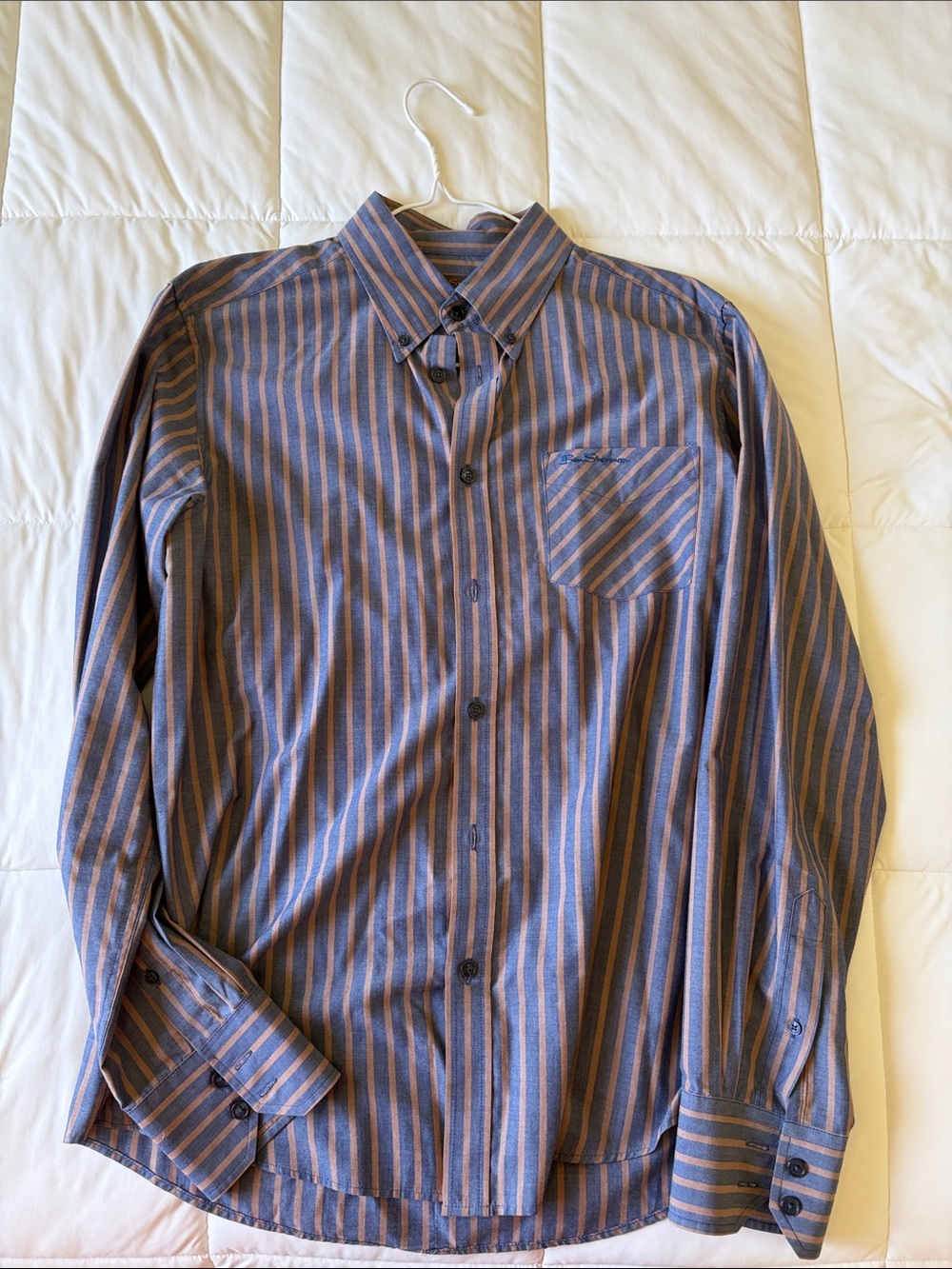 Ben Sherman Blue and Brown Striped Button-Up Shirt